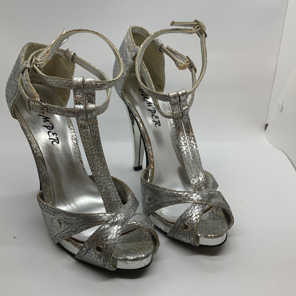 Silver high heel sandals